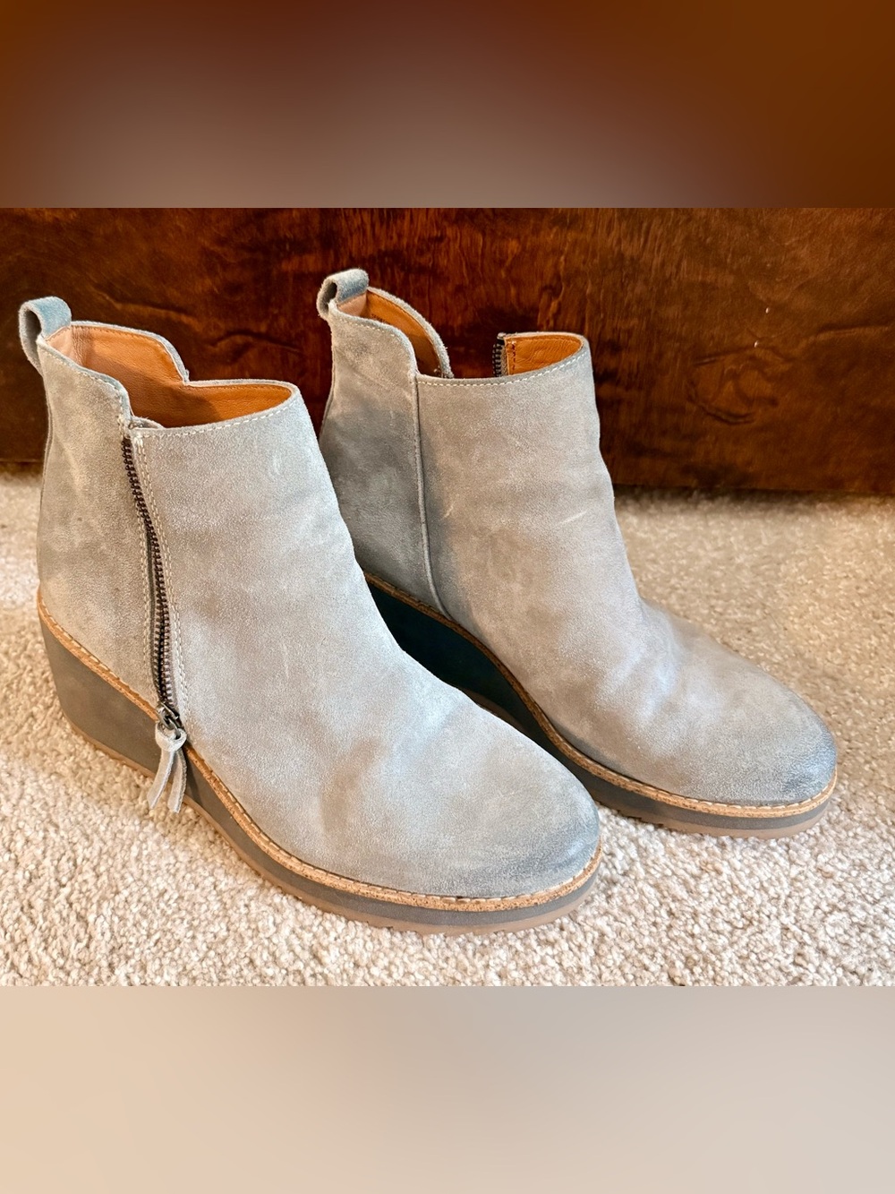 Sofft Light Gray Suede Side-Zip Ankle Booties